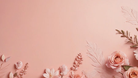 Flowers composition. Frame made of pink flowers on pastel pink background. Flat lay, top view, copy spaceの素材