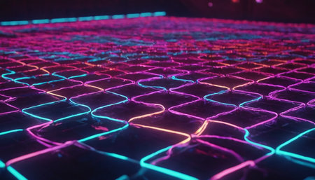 Neon glowing lines on dark background. Abstract 3d rendering.の素材