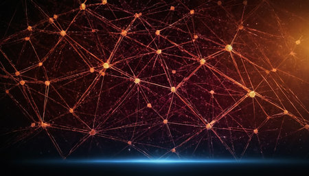 Abstract polygonal space low poly dark background with connecting dots and linesの素材