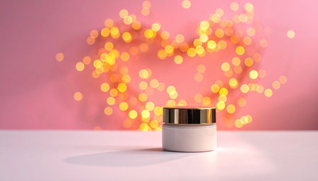 Cosmetic cream jar on white table with bokeh background.の素材