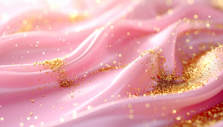 Pink fabric with golden glitter and bokeh. 3d renderingの素材