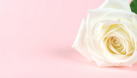 White rose on pink background with copy space for valentine's day conceptの素材
