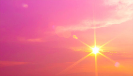 Beautiful sunset with clouds and sun. Colorful sky background.の素材