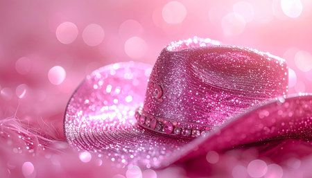 Pink hat on a pink background with bokeh and copyspaceの素材