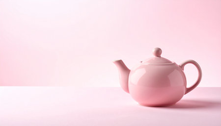 Pink teapot on a pink background with copy space for textの素材