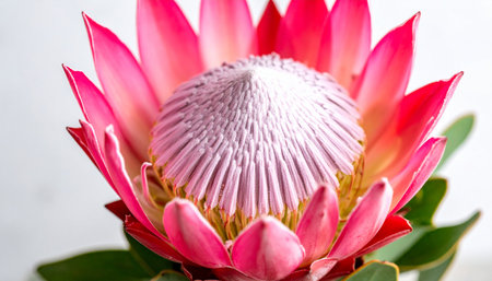Close up of pink protea flower on white background, stock photoの素材