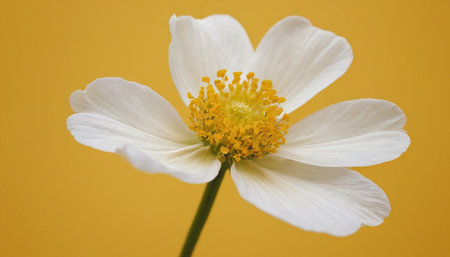 White flower on a yellow background, close-up, macro.の素材
