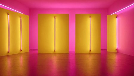 Abstract empty room with yellow and pink neon lights, 3D renderingの素材