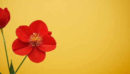 Red poppies on a yellow background with copy space for textの素材