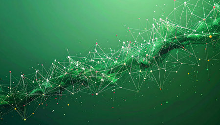 3d rendering of network connection structure on green background. Technology concept.の素材