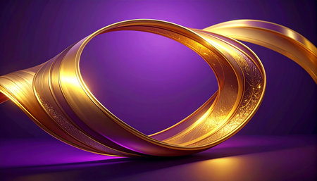 3d illustration, golden rings on a purple background, abstract backgroundの素材