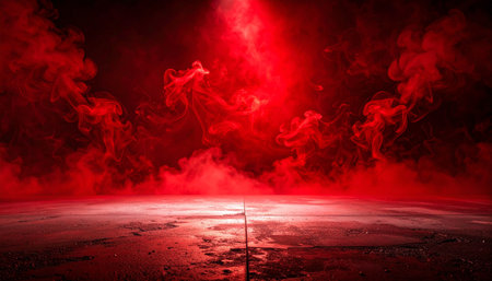 Red smoke on a black background. Abstract background. 3d renderingの素材