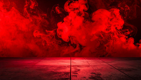 Red smoke on a black background. Abstract background. Copy space.の素材