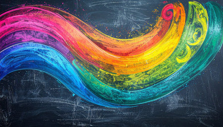 Colorful chalk drawing on a blackboard. Abstract rainbow background.の素材