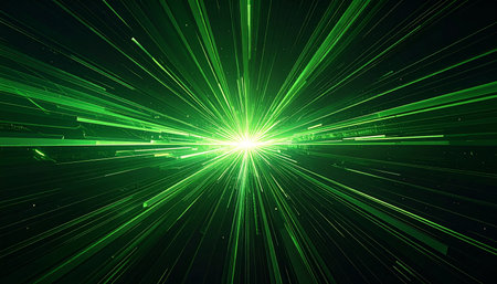 abstract green background with rays and bokeh effect. 3d illustrationの素材