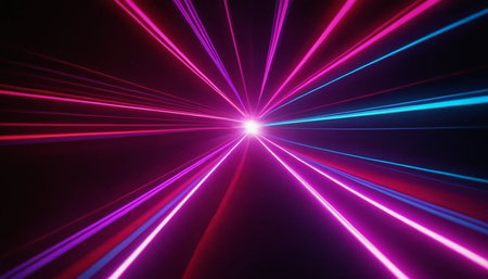 3d illustration of abstract background with neon lights and speed lines.の素材