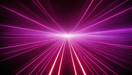 Purple laser rays on a dark background. 3d rendering.の素材