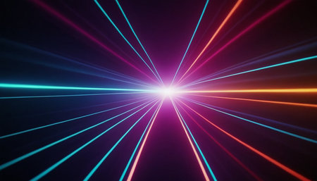 3d rendering of a laser beam in a dark space with raysの素材