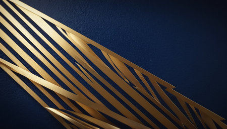 3d illustration. Golden line on dark blue background. Luxury background.の素材