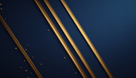 Blue background with golden stripes. 3D illustration. 3D CG. High resolution.の素材