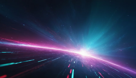 abstract background of speed and light with lens flare and bokehの素材