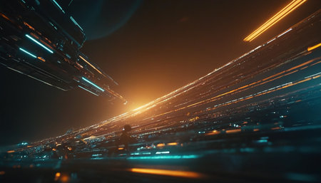 Futuristic city with high speed moving fast at night 3d renderingの素材