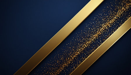 Dark blue background with golden stripes and confetti. Vector illustration.の素材