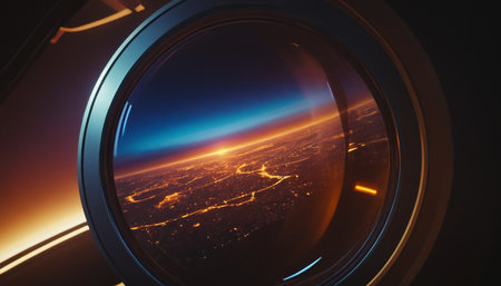 Aerial view of the city from airplane window. 3d renderingの素材