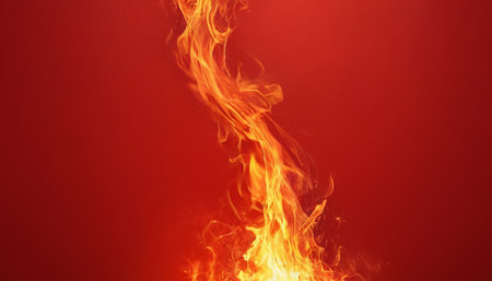 Fire flames on a red background as an abstract background. Texture.の素材
