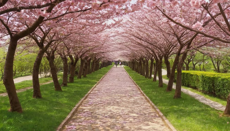 Cherry blossoms in full bloom in the park. Spring seasonの素材