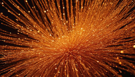 golden fiber optic light background close up. High resolution photo.の素材