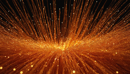 abstract image of speed motion on a dark background with rays of lightの素材