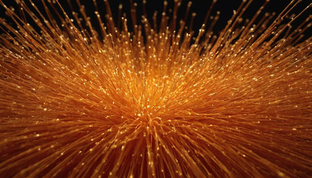 abstract background of orange fiber optic cable close-up macro photographyの素材