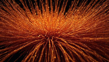 Macro shot of orange and yellow fiber optic strands. Abstract background.の素材
