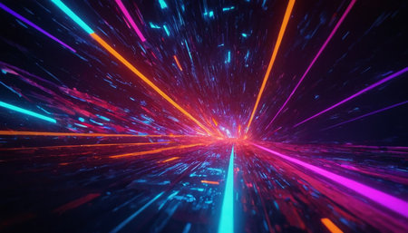 3d illustration of abstract background with neon lights and fast speed motionの素材