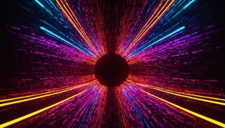 3d illustration of abstract background with neon lights in the form of tunnelの素材
