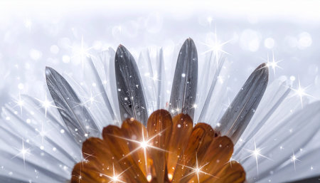 Macro photo of a gerbera daisy flower with sparkling lightsの素材