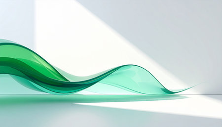 Abstract green wave on white background. 3d rendering. Computer digital drawing.の素材