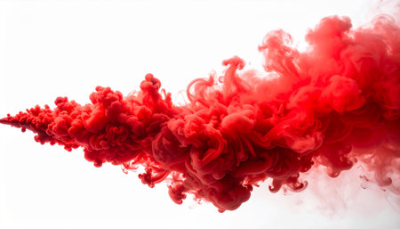 Red ink in water isolated on white background. Abstract art background.の素材