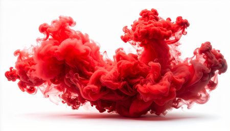 Red ink in water isolated on white background. Abstract background for design.の素材