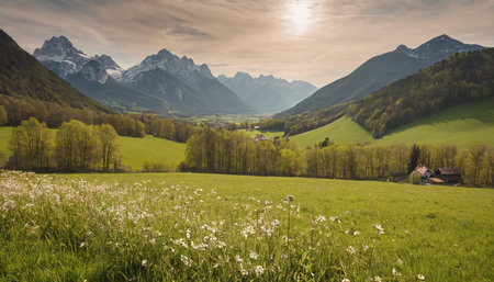 Idyllic spring landscape in the Bavarian Alps, Germany.の素材