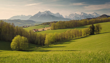 Spring landscape in the Bavarian Alps. Bavaria, Germany.の素材