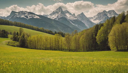 Idyllic spring landscape in the Bavarian Alps, Germany.の素材