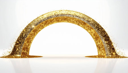 Golden arch on a white background. 3d rendering, 3d illustration.の素材