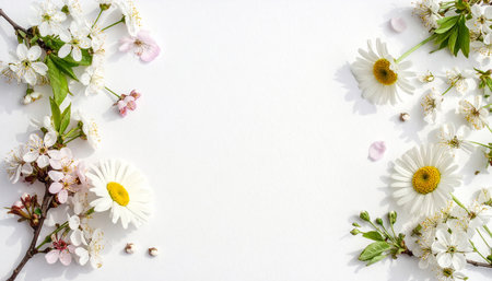 Spring flowers on a white background. Flat lay, top view.の素材