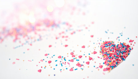 Colorful sprinkles on white background with copy space for text.の素材