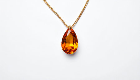 Beautiful amber pendant on white background, closeup. Luxury jewelryの素材