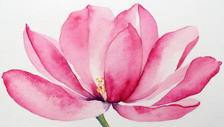 Pink magnolia flower. Watercolor painting on white paper background.の素材