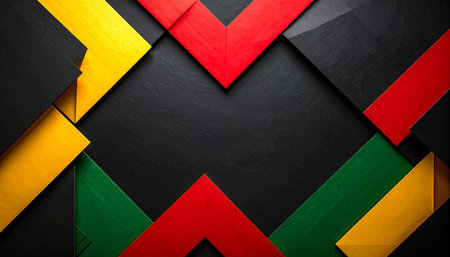 abstract black background with red, yellow, green and black stripesの素材