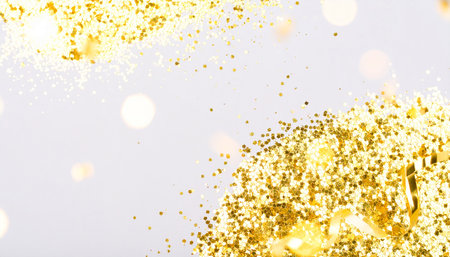 Christmas and New Year holidays background. Golden glitter on white background.の素材